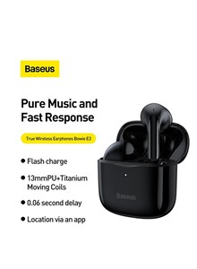 Baseus Bowie E3 Wireless Earphones Bluetooth V5.0 Earbuds Stereo Sound TWS Earphones with Mic for Hands-Free Call IPX5 Waterproof Touch Control Sweat Proof Dual Bluetooth 5.0 for Sport Workouts and Running Black