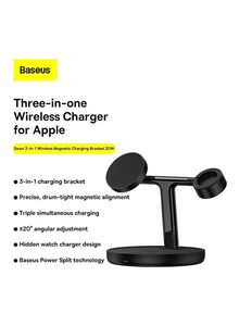Baseus Swan MagSafe 3-in-1 Wireless Charger, 20W iPhone Fast Charging, Apple Watch, Air Pods Charging Station for iPhone 13, 12, Pro, Pro Max, Mini, Apple Watch and Air Pods - Black