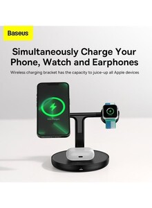 Baseus Swan MagSafe 3-in-1 Wireless Charger, 20W iPhone Fast Charging, Apple Watch, Air Pods Charging Station for iPhone 13, 12, Pro, Pro Max, Mini, Apple Watch and Air Pods - Black