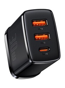 Baseus Compact Quick Charger Three Ports 30W PD Travel Power Adapter UK Plug Black
