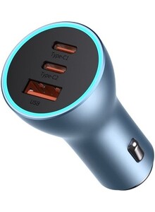 Baseus 65W Fast Car USB Charger Adapter 3 Ports Car Mobile Phone Fast Charging Socket Plug with PD USB C Port \u0026 Quick Charge 3.0 Compatible with iPhone 14 Pro Max/14 Pro/13 Pro, iPad Pro, MacBook Blue