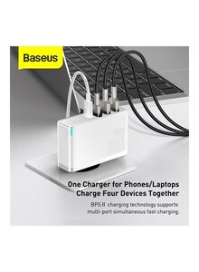 Baseus 100W USB C Charger, PD3.0 QC4.0 PPS GaN Charging Station, 4-Port Fast Charging, Type C Wall Charger Block for MacBook Pro/Air, Laptops, iPad, iPhone 13 12 Pro Max Samsung, Air Pods, Apple Watch White