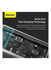 Baseus 100W USB C Charger, PD3.0 QC4.0 PPS GaN Charging Station, 4-Port Fast Charging, Type C Wall Charger Block for MacBook Pro/Air, Laptops, iPad, iPhone 13 12 Pro Max Samsung, Air Pods, Apple Watch White