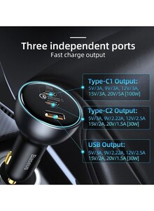 Baseus 160W Type C Car Charger, QC5.0 PD3.0 PPS 3 Ports Super-Fast Charging Car Phone Charger Adapter for iPhone 13 12 11 Pro Max, Samsung Galaxy S22 S21 iPad MacBook Pro Air Laptop Gray