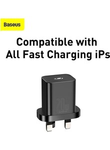 Baseus PD 20W Super Fast Charger Plug Wall Adapter Power Delivery Compatible with iPad mini-6, iPad Pro/Air, Galaxy S21/S21+/S21 Ultra/S20/Note20/S9/S10,Oneplus 8 Pro Black
